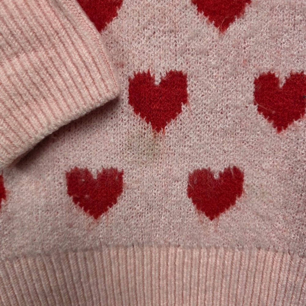 CeCe Sweater Women's Heart Print Crewneck Knit Pink Large - Picture 2 of 8